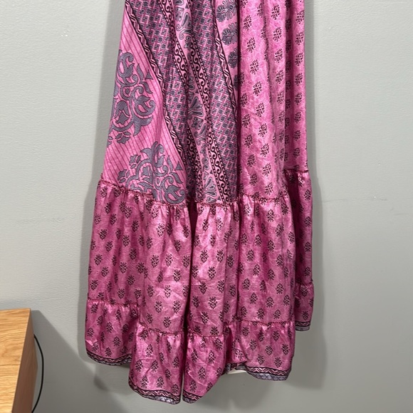 Women’s Silk Maxi Layered Open Back Shoulder Tie Purple Pink Dress OS - Picture 12 of 16